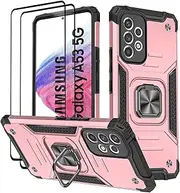 [KANSi] Case for Samsung Galaxy A53 5G, Protective Film [Pack of 2] Silicone TPU Hard PC Mobile Phone Cases 360 Degree Rotating Ring Holder Bumper Shock Absorption Protective Case - Rose Gold