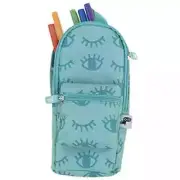YOOBI Winky Aqua Mini Backpack Pencil Case (Blue), Evil Eyes, Lashes, Pen Bag