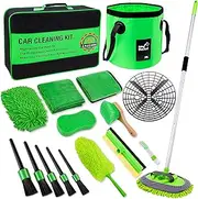 Lezcufer 17Pcs Car Wash Kit,62" Car Wash Brush Mop with Long Handle,Car Cleaning Kit,Car Detailing Brush Set,Car Wash Bucket with Dirt Trap,Car Wheel Brush,Complete Interior Car Cleaning Supplies