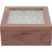 Light Wooden Flip-top Jewelry Box Storage Begonia Flower Glass Multipurpose