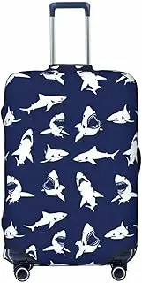 [CADREWY] Shark Pattern with Various Gestures Print Travel Suitcase Cover Luggage Protector with Elastic Anti Scratch for Carry On, Black, Medium
