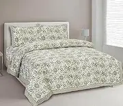 Marusthali rajasthani printed cotton bed sheets king size bed handmade indian bed sheets 180 tc 100% cotton sanganeri print bedsheet 90 x 108 inches (Green)