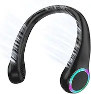 QUIXNOVA Portable Neck Fan With 5-17H Lifespan, 4000mAh Battery, 3 Adjustable Speeds, 64 Cool Lights, Rechargeable Hands-Free Cooling for Summer (Black)