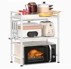 PUSDON Microwave Oven Rack, Adjustable Shelf Organizer 3-Tiers with 3 Hooks, &