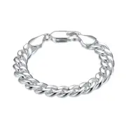 New Hip Hop Style 10mm Flat Edge Cuban Chain Sideways Men's Bracelet Silver