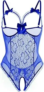 [ALLureLove] Women's Sexy Lingerie Open Cup Crotchless One-Piece Teddy Lace Nightie