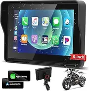 Podofo 2024 Newest Upgrade Motorcycle GPS Wireless Apple Carplay/Android Auto Waterproof Car Stereo, 5" IP67 Waterproof IPS Touchscreen with Dual Bluetooth,Navigation/Siri/Goog-le for Motorbike