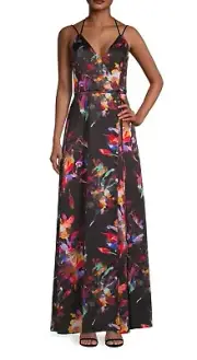 AIDAN BY AIDAN MATTOX Strappy Faux Wrap Maxi Dress Black Size 10