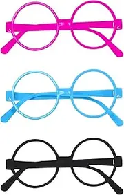 Kids Plastic Wizard Glasses No Lenses Glasses for Kids Round Novelty Glasses Pretend Toy Glasses Lensless Dressup Glasses Fancy Dress Glasses for Kids Party Costume Accessories (Blue+Purple+Black)