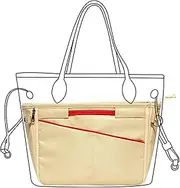 Lckaey Nylon Purse Organizer for neverfull Tote Handbag insert Organizers for longchamp and goyard tote insert 3096Khaki-M