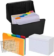 Index Card Holder With Dividers and Cards - 30 Dividers, 300 Ruled Cards, 2 Alphabet Sticker Sheets, Storage Box Organizer (Multicolor, 3 x 5 Inch)