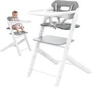 Axidou Baby High Chair with Removable Tray, Cushion & Safety Harness, Adjustable Seat and Footrest Heights for Children 6+ Months (White)