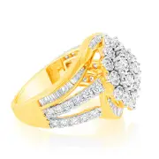 Luminesce Lab Grown 2 Carat Cluster Shaped Diamond Engagement Ring in 9ct Yellow Gold, Q
