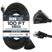 3 Outlet Outdoor Extension Cord 100 ft, SJTW Weatherproof 16 Gauge Black Exte...