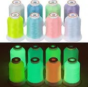 [New brothread] 8 Colors Luminary Glow in The Dark Embroidery Machine Thread Kit 30WT 500M(550Y) Each Spool for Embroidery, Quilting, Sewing