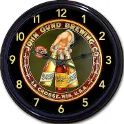 John Gund Brewing Co La Crosse WI Beer Tray Wall Clock Ale Lager Brew Man Cave