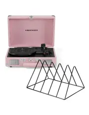 [Crosley] Cruiser Bluetooth Portable Turntable + Gadhouse Vinyl Rack Bundle in Blush Pink/Black