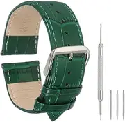 [uxcell] Leather Watch Bands for Men and Women, 24mm Crocodile Pattern Watch Band Quick Release Watch Strap Replacement, Flat Thin Elegant Leather Strap with Tools, Green