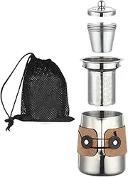 Perfk Camping Tea Kettle Mugs Set Camp Tableware Anti Scalding Easy to Clean with Mesh Storage Bag for Household Office Backpacking