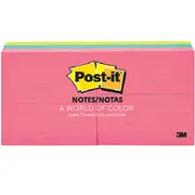 Post-It Ruled Lines Notes 73x73mm Capetown Assorted Colours Pack 6 Pads