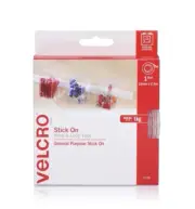 VELCRO Brand 25mm x 2.5m White Stick On Hook and Loop Tape