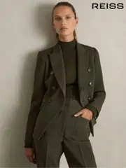 Reiss Green Priya Twill Double-Breasted Blazer (AD9451) | $545