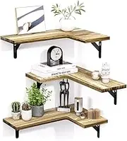 3 Pcs Corner Floating Shelve with Durable Material, L-Shape Wall Mounted Shelf, Portable Wood Display Shelf, Rustic Wood Wall Shelves, Suitable for Living Room, Bathroom, Bedroom, Kitchen, Home Decor