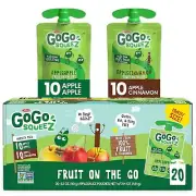 GoGo SQUEEZ Unsweetened 100% Fruit Snacks, Apple & Cinnamon, 3.2oz (20 Pack)
