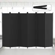 Kokorona 6 Panel Room Divider, 183cm Tall Folding Privacy Screen Wall Dividers, Portable Privacy Screen Freestanding Room Divider for Room Separation, Included - Cover Strips, 305cm W x 183cm H, Black