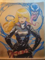 Gwen Stacy Alt Outfit Original Comic Art Illustration Signed 8.5x11 COA