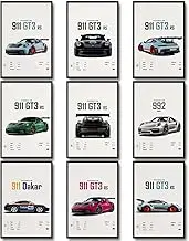 dazongweihan 9pcs Super Car Posters for Boys Room, Racing Car Wall Art for Men Guys, Sports Car Wall Decor, Race Cars Pictures Wall Decor for Bedroom Dorm Man Cave (Unframe,8x12inch) (S1)