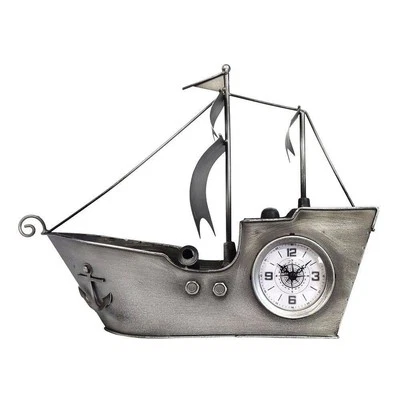Sailing Ship Metal Table Clock-Silver