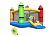 Costway Inflatable Crayon Bounce House Kids Jumping Castle Inflatable Bouncer w/Slide Storage Bag & Blower