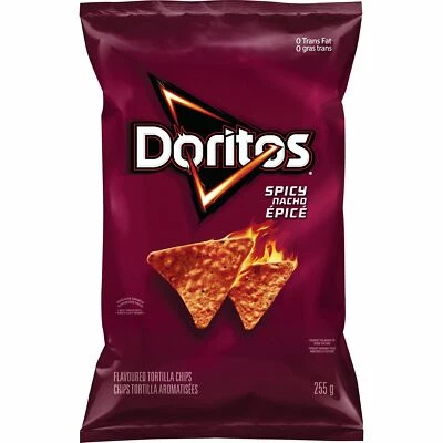 6 Bags Doritos SPICY TORTILLA CHIPS LARGE 255g EACH -FRITO LAY Canada FRESH