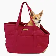 NoblePup Cozy Plush Dog Purse Carrier for Small Dogs - Dog Carrier Purse with Secure Harness Clip, Dog Tote Bag for Small Dogs and Puppies - Red