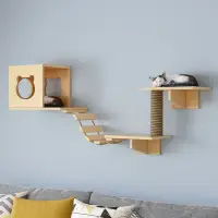 在飛比找樂天市場購物網優惠-豪華實木貓墻壁掛式貓窩貓爬架墻壁式跳臺跳板爬梯木質墻上貓家具