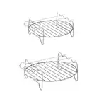 Air Fryer Double-Layer Grill 3-Pin Round Grill Pan with Skewer Stainless Steel