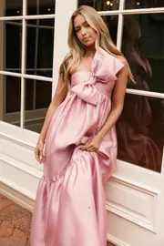 [PUP3] Betina Bow Front Maxi Dress - Dusty Rose XS Pink