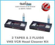 2 x Pack of VHS VCR Head Cleaner Kit for Video Tape Cassette 2 x Cleaning Fluid