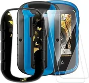 Printed TPU Case + 2-Pack Tempered Glass Screen Protector Compatible with Garmin eTrex Touch 25, Artistic Slim Shockproof Cover, Anti-Scratch, Full Protection