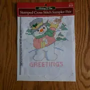Bucilla Holiday Time "Snowman/Reindeer" Stamped Pair Size Each Approx 7" x 9"