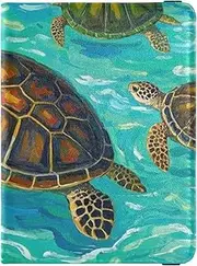 [Amooorous] Brown Turtle Leather decorative Passport Holder Cover Vaccine Card Holder Cover Combo Passport Wallet Lightweight, Brown turtle, 1 size