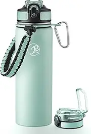 [GOSWAG] Insulated Sports Water Bottle, 24oz 2 Lids(with Straw/No Straw), Stainless Steel Water Bottles with Paracord Handle, Insulated Thermos with Double-Wall Vacuum Insulation
