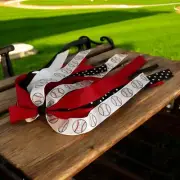 Red & Black Baseball Ponytail Holder Streamer Hair Bow for Girls, New Ribbon