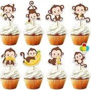 32Pcs Monkey Cupcake Toppers -Monkey Cupcake Decorations fit for Girls Boys Cake Decoration,animal theme Birthday Party Supplies