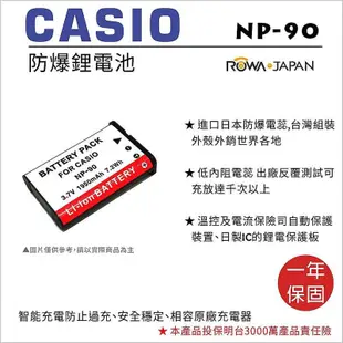 【ROWA 樂華】FOR CASIO NP-90 相機 鋰電池 EX-H10 EX-FH100 H15 H20 H20G