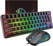 HXSJ V700 Gaming Keyboard and Mouse Combinations,60% Gaming Keyboard,61 Keys Compact Layout,RGB Backlit,Gaming Optical Sensor Mouse,Colorful LED light,Up to 3600DP,for PC,Mac - Black