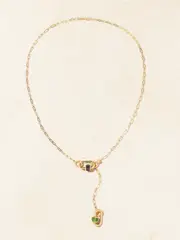 [Marla Aaron] Marla Aaron - Baguette Babylock + 3 Loop Squarelink Chain 14-karat Gold Multi-stone Necklace - One size One size Gold