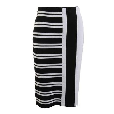 NWT: THEORY Black and White Stripe Knit Pull on Skirt, Below Knee, P or S