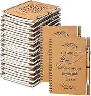 Kosiz 60 Pcs/ 30 Set Christian Gift Bulk A5 Spiral Notebook (5. 5”x8. 3”) - Fathers Day Gift Prayer Journal Bible Verse Ballpoint Pen for Women Father Church Sunday School Religious Party (Brown)